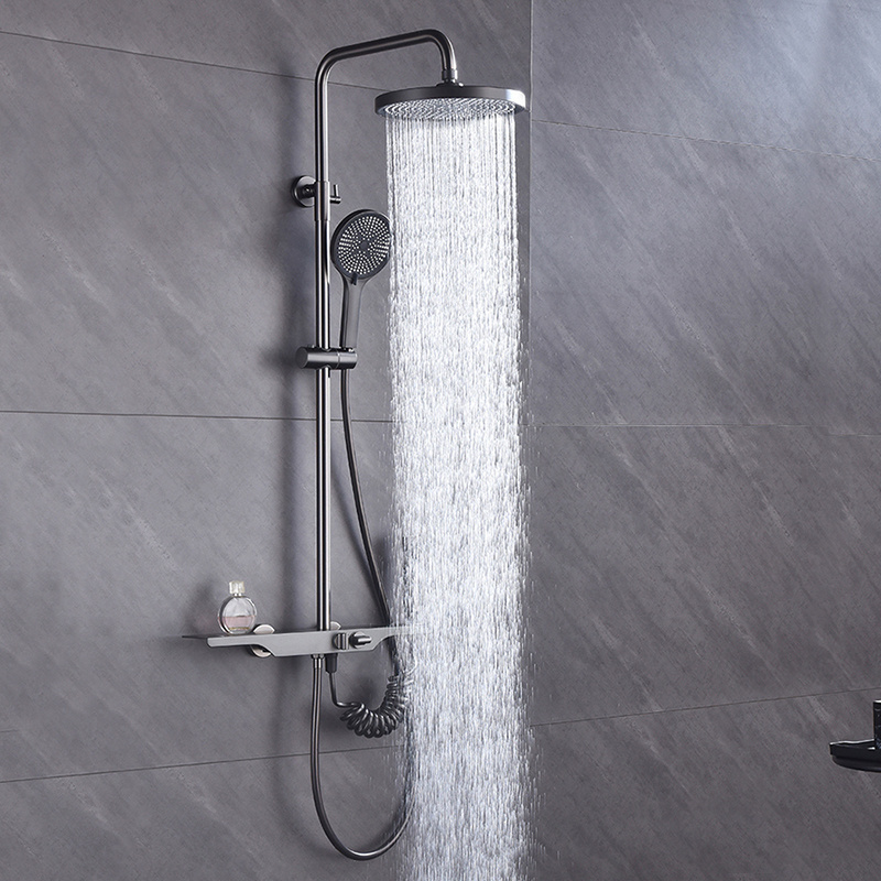 Wall Mounted Bathroom Smart Shower Set Brass Shower Rainfall Mixer Gun Grey Shower Set