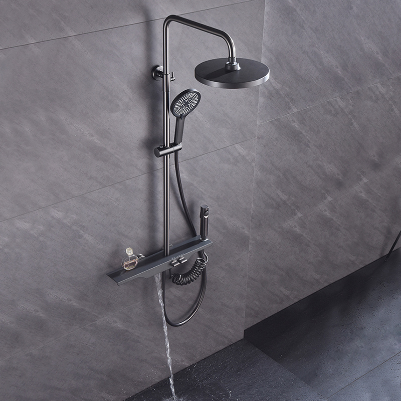 Wall Mounted Bathroom Smart Shower Set Brass Shower Rainfall Mixer Gun Grey Shower Set