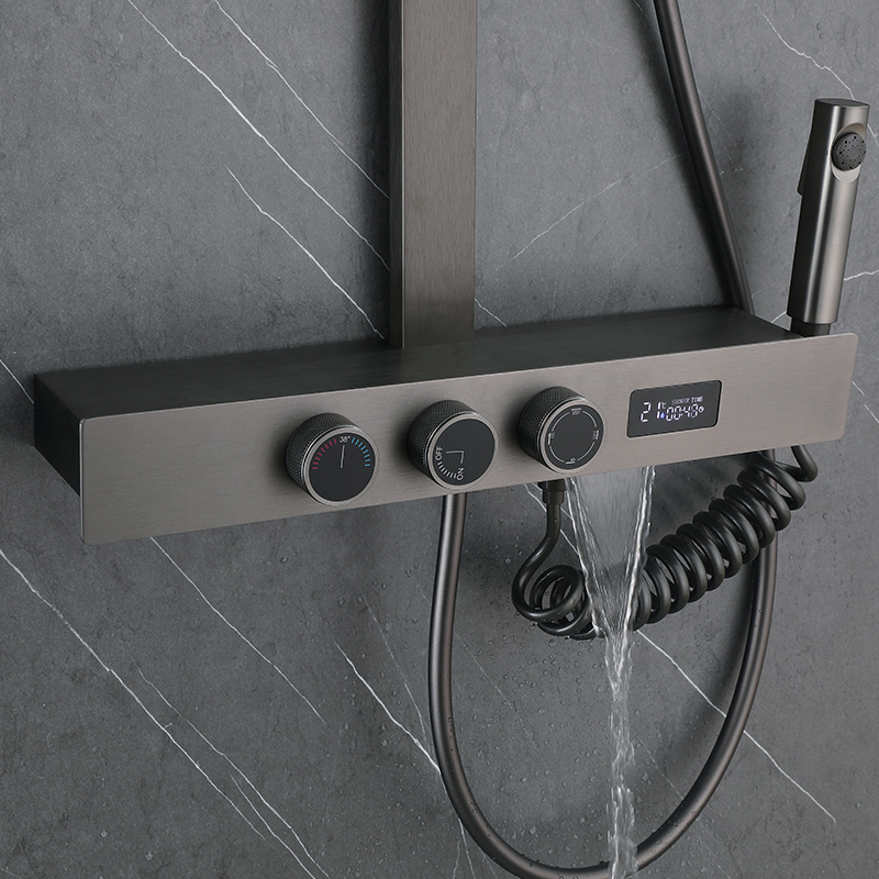 Luxury Gun Grey Smart Digital Bathroom Rain Shower Set Control System Hot And Cold Shower Faucet