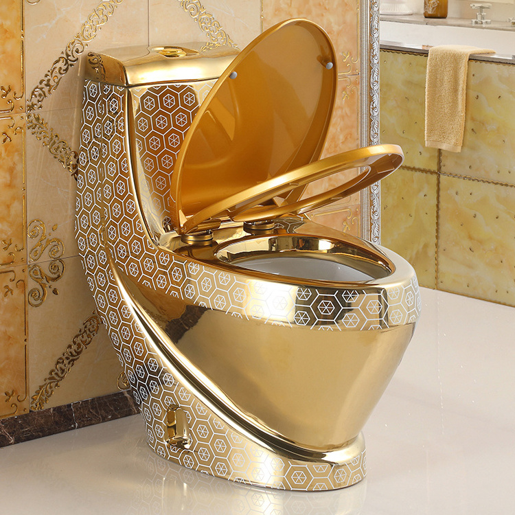 Ceramic Sanitary Ware Suite Bathroom WC One-Piece Plating Gold Color bathroom toilet and Pedestal sink set