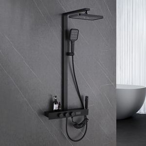 Luxury Bathroom Brass Rain Shower Set Wall Mounted Black Thermostatic Smart Digital Shower Set