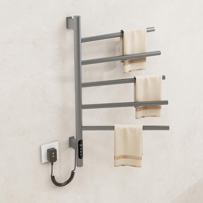 New Design Wall Rotating Towel Rack Heated Drying Bathroom Stainless Steel Grey Electric Towel Rack