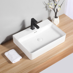 Modern Design Rectangular Porcelain Countertop Bathroom Sink Thin Edge Cheap White Custom Wash Basin