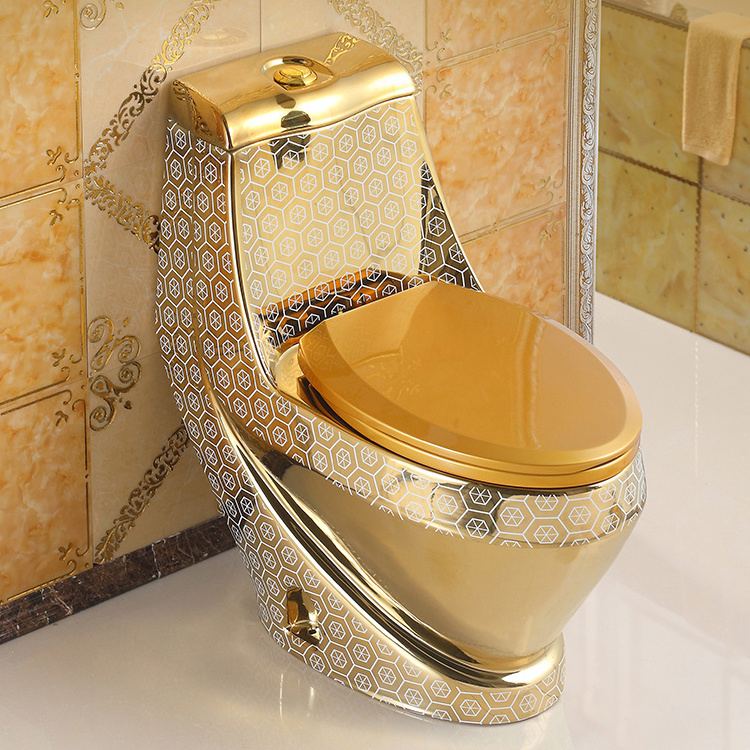 Ceramic Sanitary Ware Suite Bathroom WC One-Piece Plating Gold Color bathroom toilet and Pedestal sink set