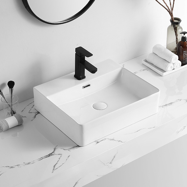 Modern Design Rectangular Porcelain Countertop Bathroom Sink Thin Edge Cheap White Custom Wash Basin