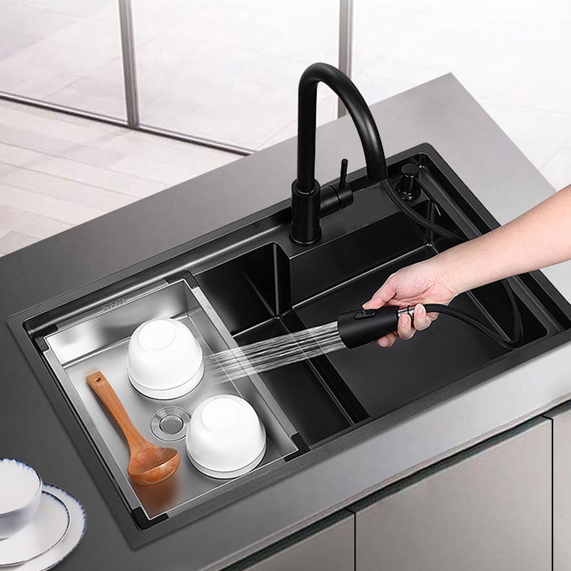 Latest Trend Nano Black Double Bowl Handmade Kitchen Sink 304 Stainless Steel Undermount Sink