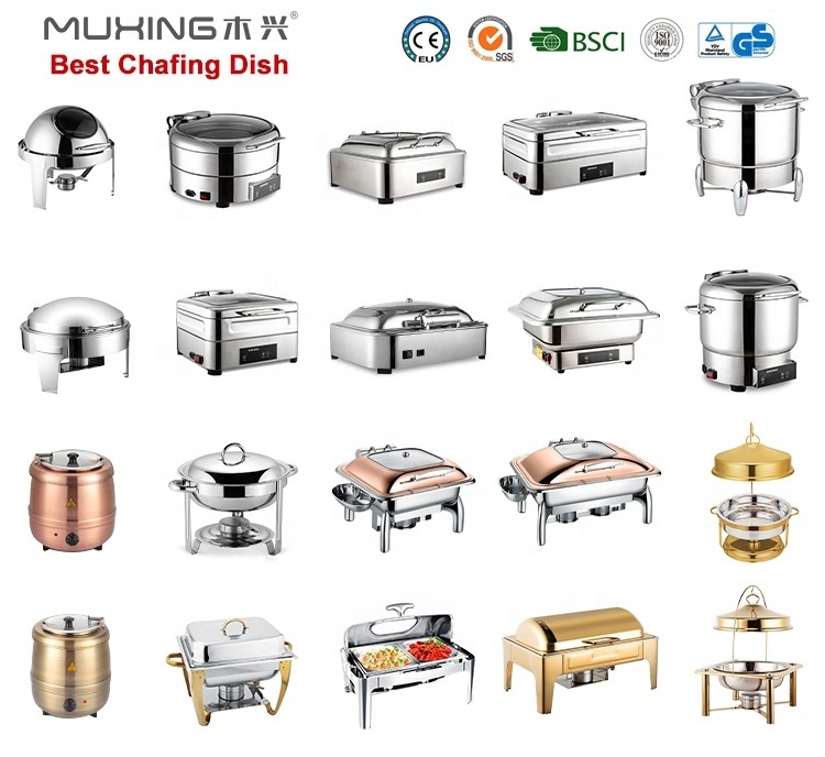 Chaffing Dishes Buffet Catering Stainless Steel Luxury Food Warmer Gold Hydraulic Cheffing Chafing Dish Buffet Set For Catering