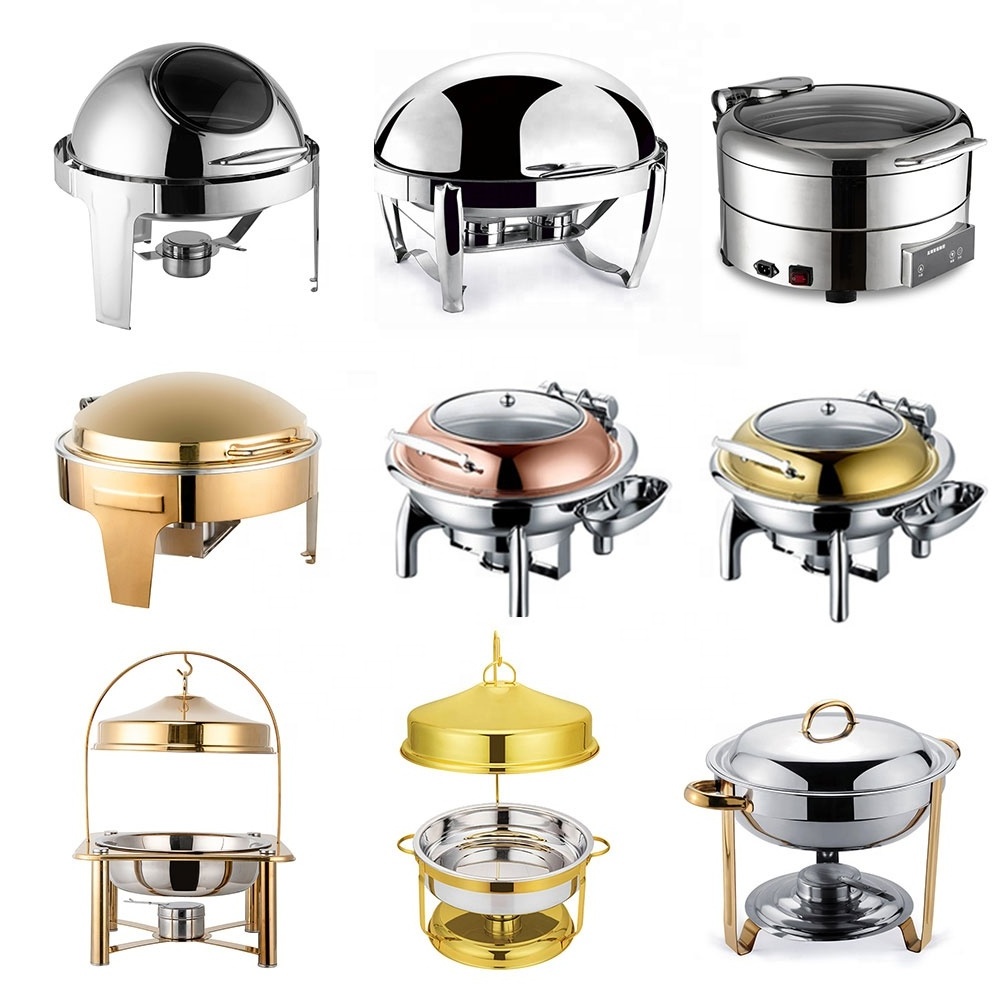 Chaffing Dishes Buffet Catering Stainless Steel Luxury Food Warmer Gold Hydraulic Cheffing Chafing Dish Buffet Set For Catering