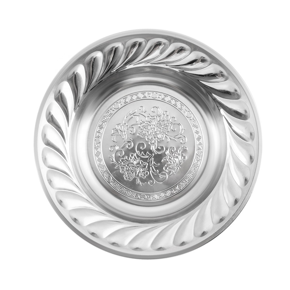 Multi-size Stainless Steel Round Big Serving Tray Platter Restaurant Catering Dinner Plate Set