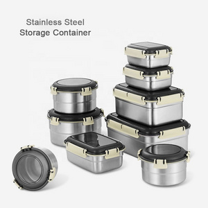 Multiple Size Stainless Steel Bulk Food Storage Container Small Bento Box Lunch Round & Square Silicone Lid Food Container