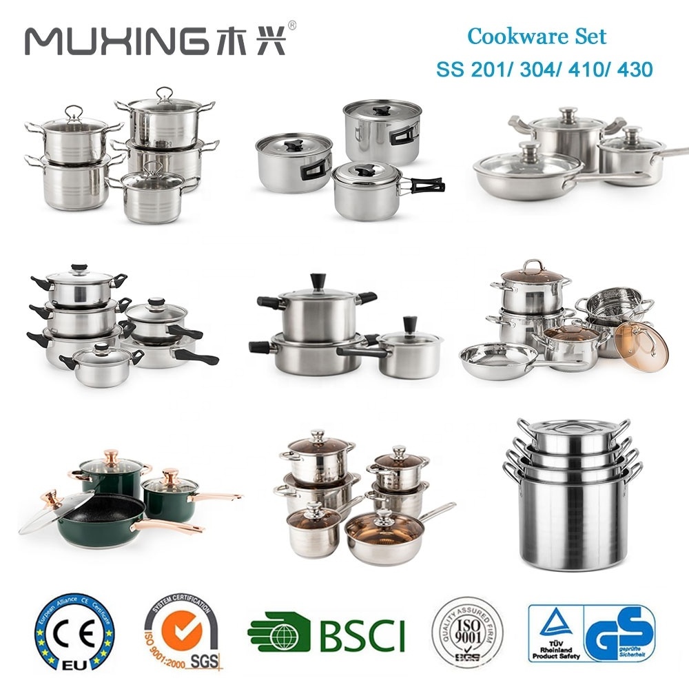 Kitchen Supplies Gold Cookware Cooking Pot German Triply Cookware Stainless Steel 12pcs Cookware