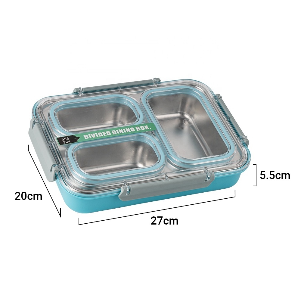 Wholesale Customized 304 Leakproof Sealed Office Adult Bento Food Box 3 & 4 Compartment Stainless Steel Kids Tiffin Lunch Box