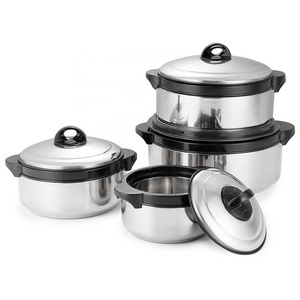 Kitchen Cookware Double Wall Vacuum Keep Warm Insulated Casserole Set Stainless Steel Hot Pot Food Warmer Containers 4 Pcs Set