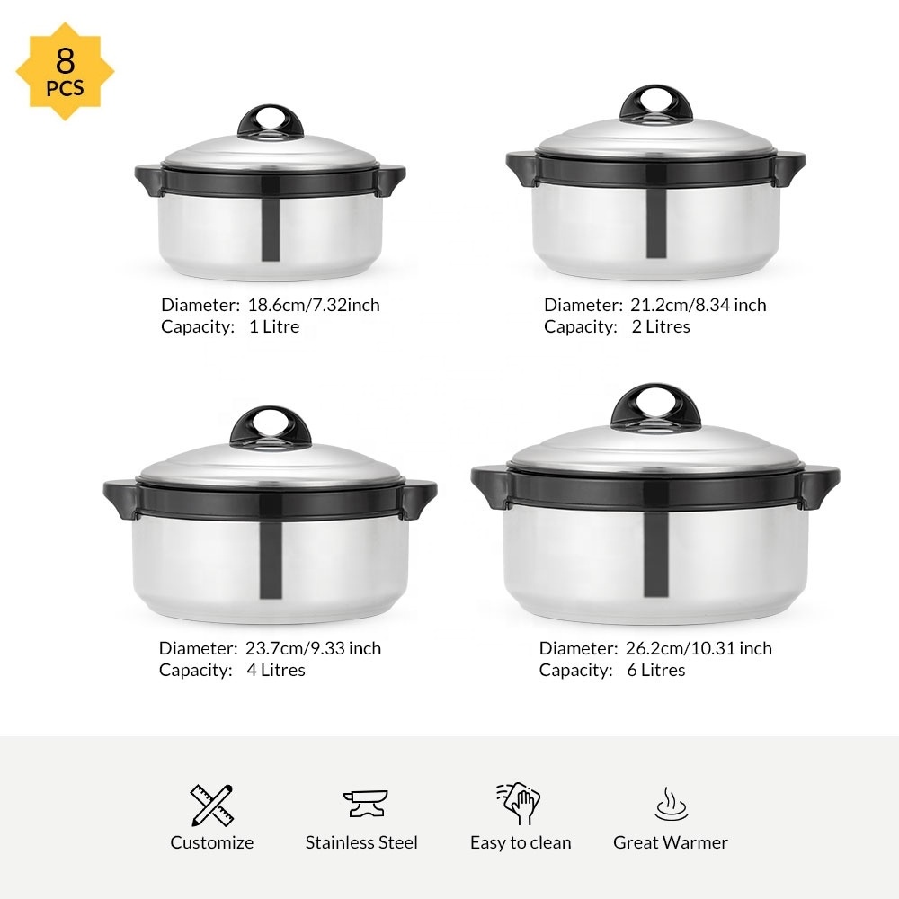 Kitchen Cookware Double Wall Vacuum Keep Warm Insulated Casserole Set Stainless Steel Hot Pot Food Warmer Containers 4 Pcs Set