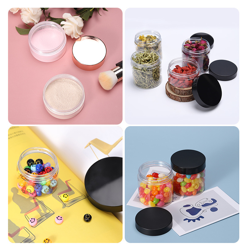 50ml 80ml 100ml 120ml 150ml 200ml 250ml 500ml 8 oz PS PET clear cosmetic cream jars plastic body scrub container with Black lids