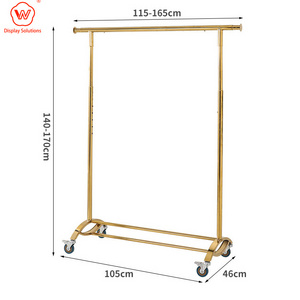 High End Shiny Gold Heavy Duty Clothing Racks Clothing rack with wheel Clothing Stand Stainless Steel Metal Garment Display Rack