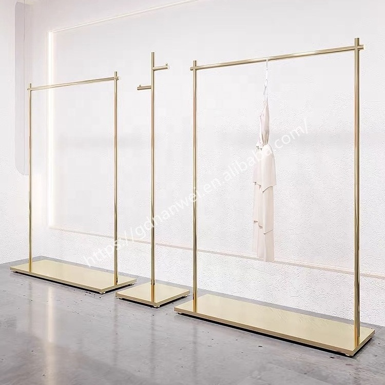 Clothing Store Clothes Stand Metal Cloth Display Stainless Steel Shiny Gold Clothing Rack