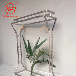 Boutique Garment Shelf Clothes Stands Display Clothes Shops Chrome Stainless Steel silvery Metal Clothing Rack For Store