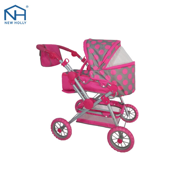 Plastic lovely doll baby stroller toy with car seat and shoulder bag