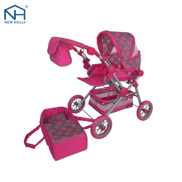 Plastic lovely doll baby stroller toy with car seat and shoulder bag