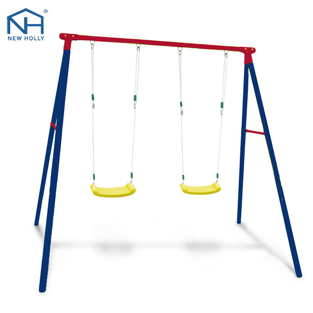 Park playgrounds kids plastic play steel garden outdoor double seat swing  Child swing