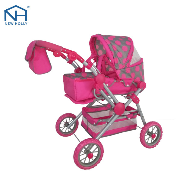 Plastic lovely doll baby stroller toy with car seat and shoulder bag