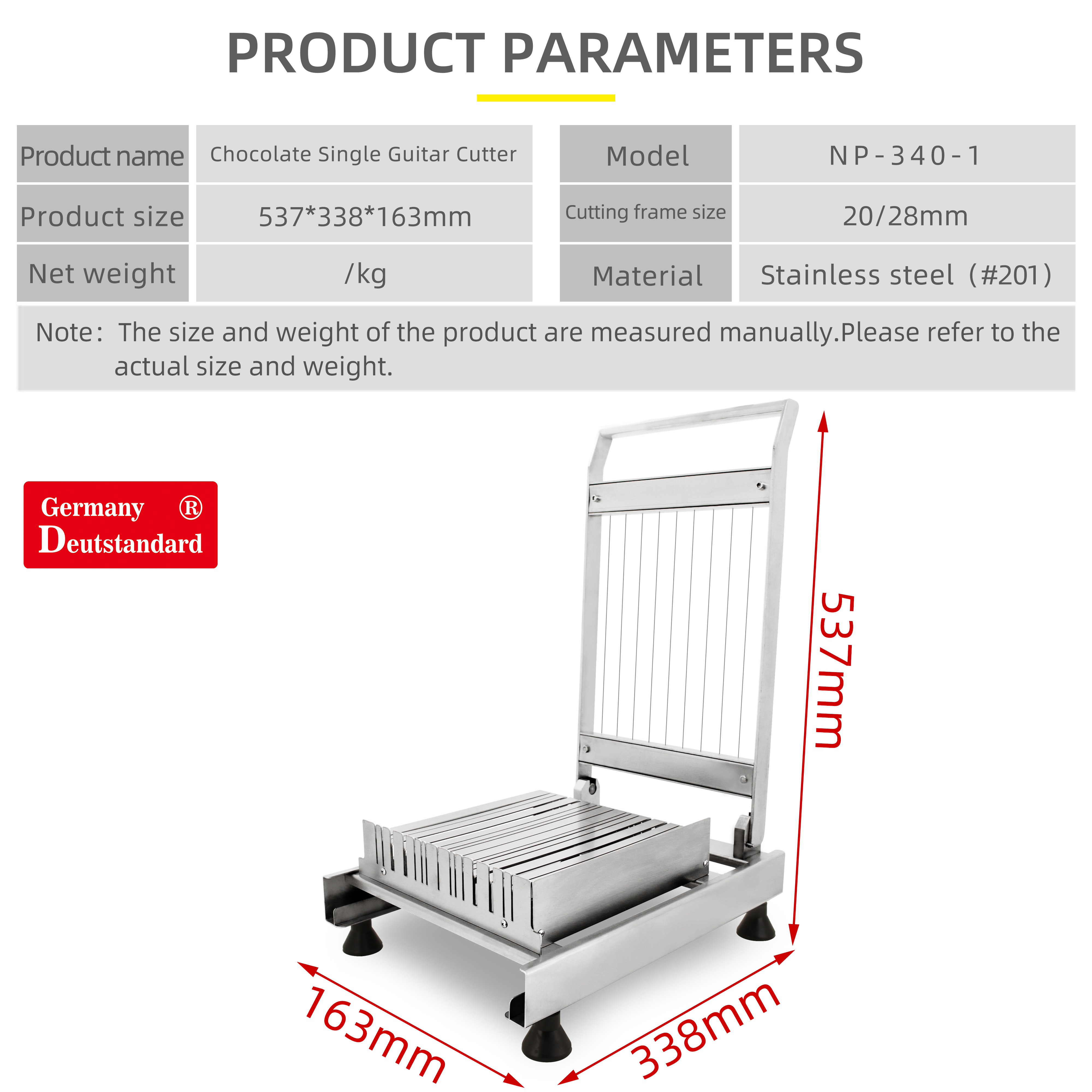 Germany Deutstandard NP-340-1 Manual Chocolate Cutting Machine High Quality Stainless Steel Soft Sweets Jelly Guitar Cutter