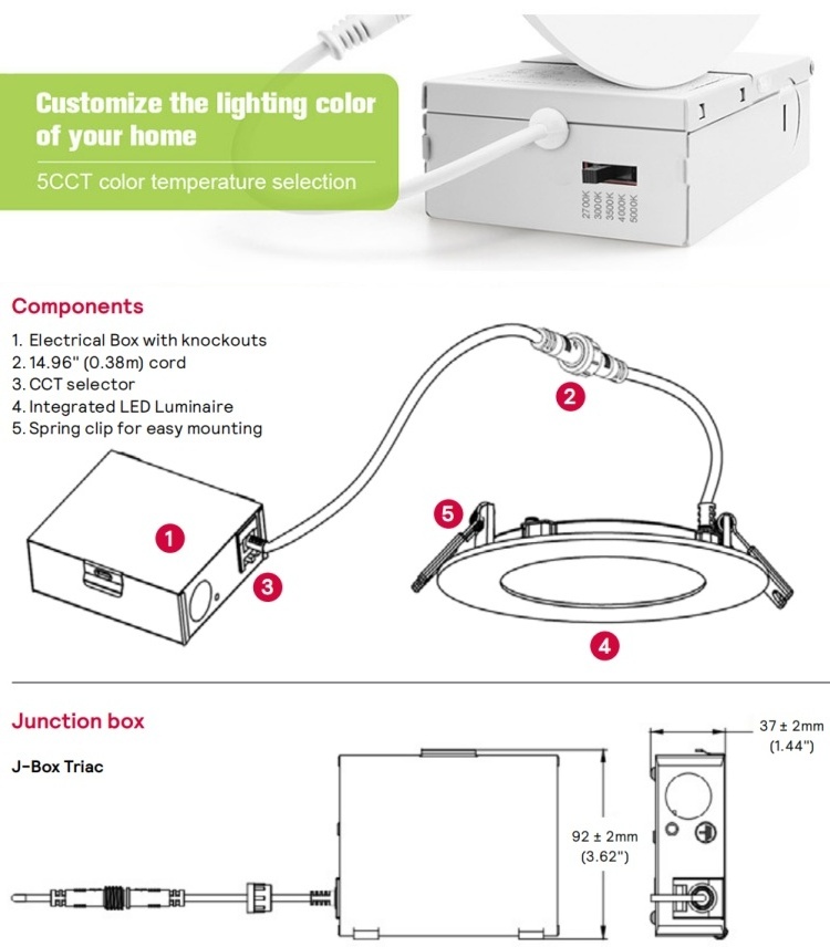 Led Slim Ceiling Panel Light Downlight Led Pot Light With Junction Box 3 4 5 6 8