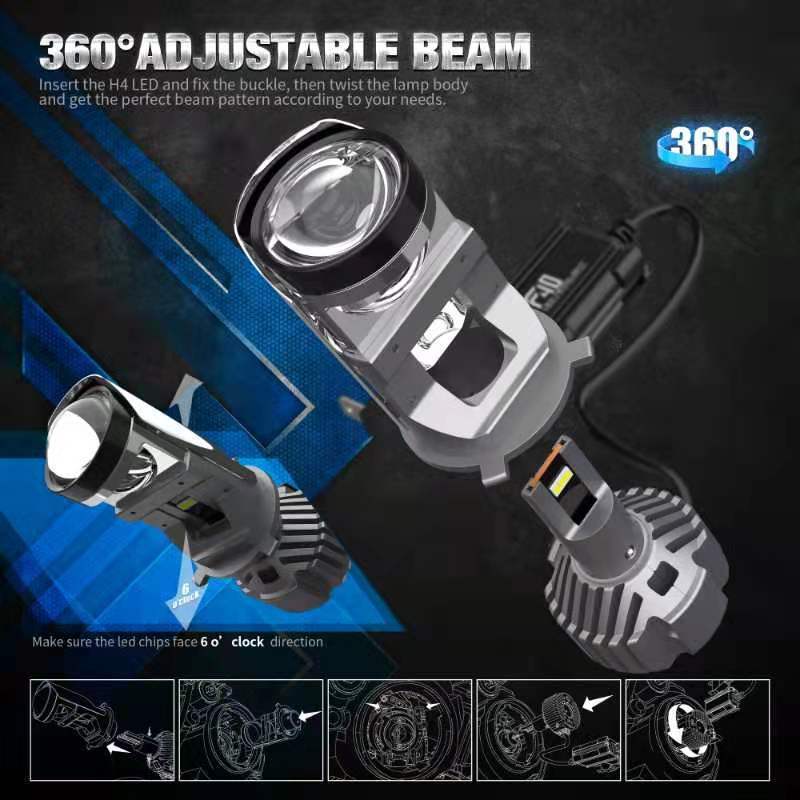 Super Bright Mini Canbus H4 LED 55W Car Headlight Bulbs 6500k Lens Auto Lamp H4 5500LM High Low Beam for Cars Motorcycle