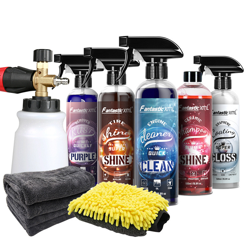 Car Cleaning Kit 5 Piece Best Value Car Detailing Kit  Shampoo car cleaning set Glass Tire Shine Spray Wash Kit