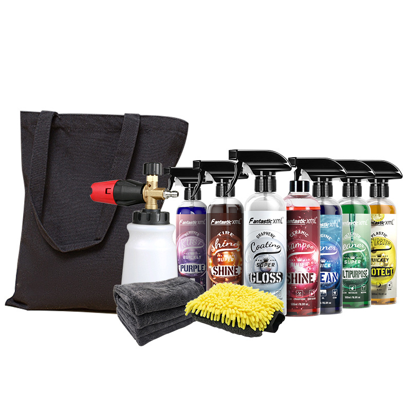 Car Cleaning Kit with Wash Soap Shampoo Tire Shine 16oz Car Care Cleaning 8 Items car care products kit