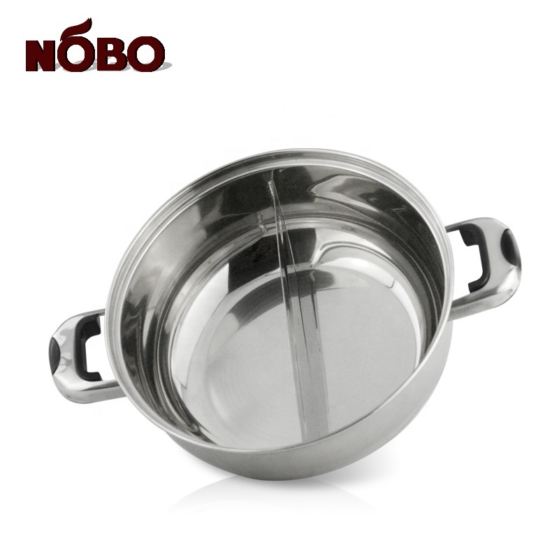 NOBO Japan Divider 2 In 1 Induction Serving Stainless Steel Chinese Hot Pot with Glass Lid