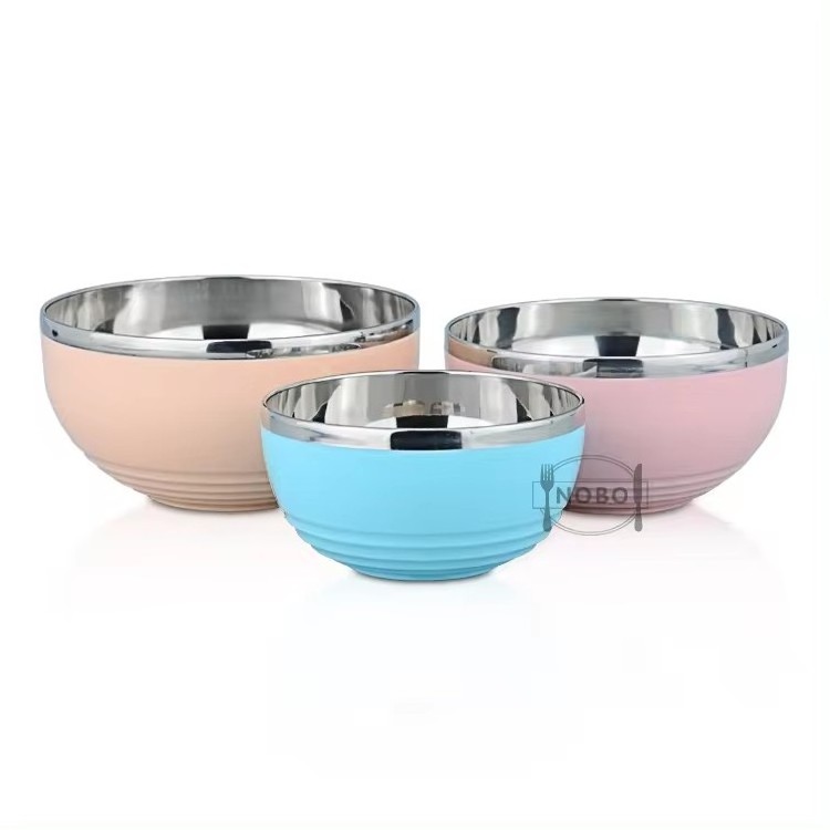 European custom noodle soup rice serving bowls set kitchen cheap large color stainless steel bowl