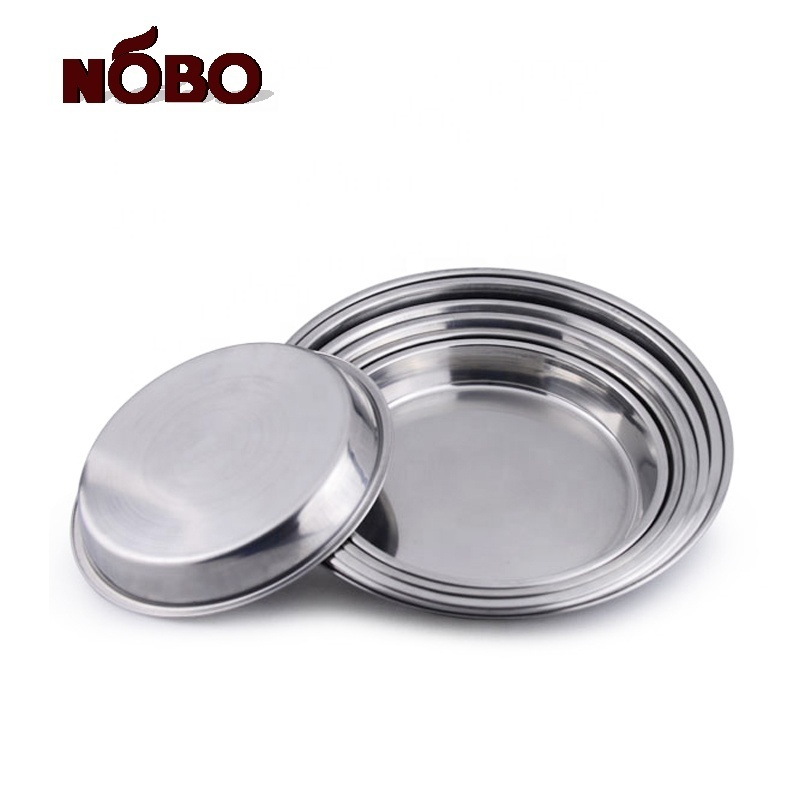 Multifunction round stainless steel cake dessert Indian food serving tray Metal Oyster Plates for Sale