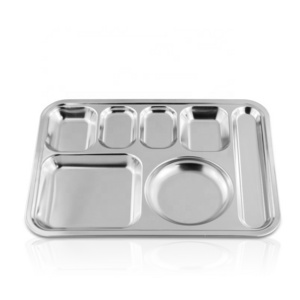 Cheap Price Cafeteria Thali 7 Compartment Serving Tray Stainless Steel Food Eating Mess Tray