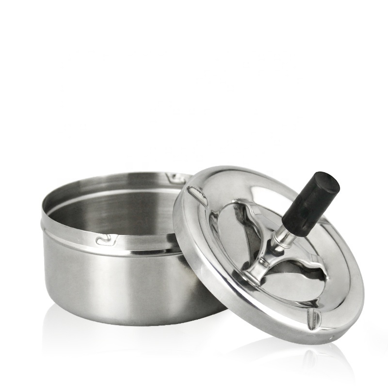 Wholesale metal spinning rotation Press Button Smokeless Ash tray Stainless Steel Custom Cigar Ashtray