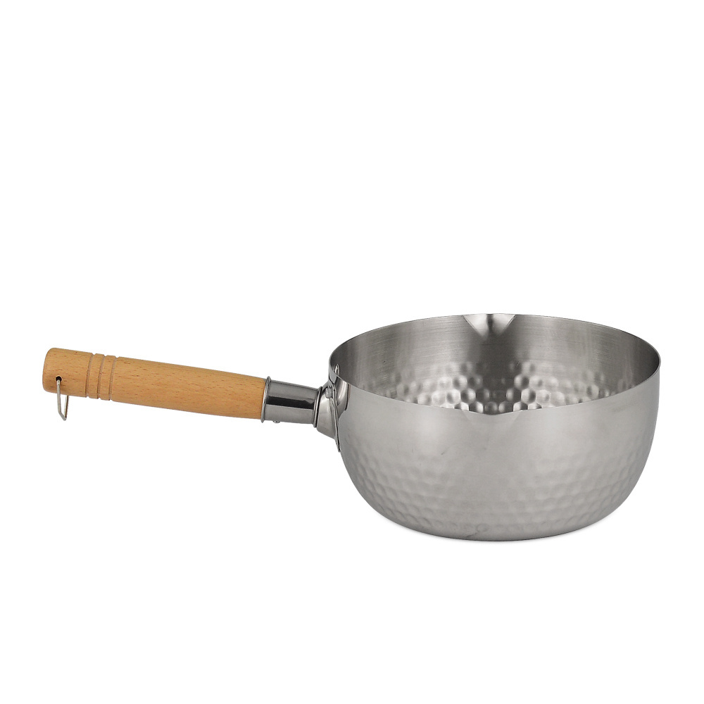 Japanese kitchen cooking milk pot non stick stainless steel snow saucepan with wooden handle