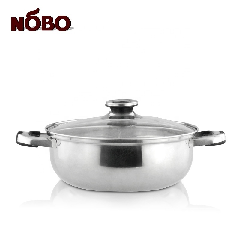 NOBO Japan Divider 2 In 1 Induction Serving Stainless Steel Chinese Hot Pot with Glass Lid