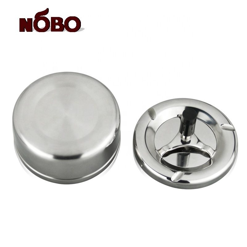 Wholesale metal spinning rotation Press Button Smokeless Ash tray Stainless Steel Custom Cigar Ashtray