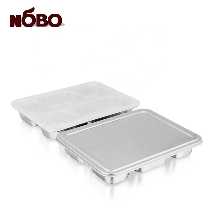 Tableware Divided Metal Food Lunch Mess Tray Stainless Steel 5 Meal Compartments Dinner Plates