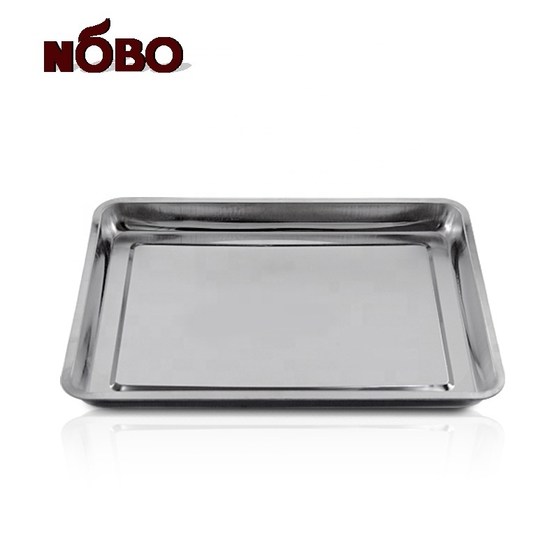 Manufacturers Silver Rectangle Serving Metal Tray Stainless Steel Custom Rolling Tray