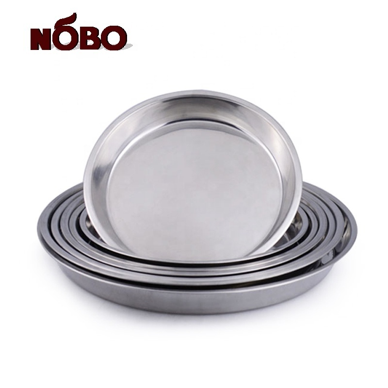 Multifunction round stainless steel cake dessert Indian food serving tray Metal Oyster Plates for Sale