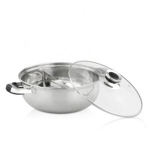 NOBO Japan Divider 2 In 1 Induction Serving Stainless Steel Chinese Hot Pot with Glass Lid