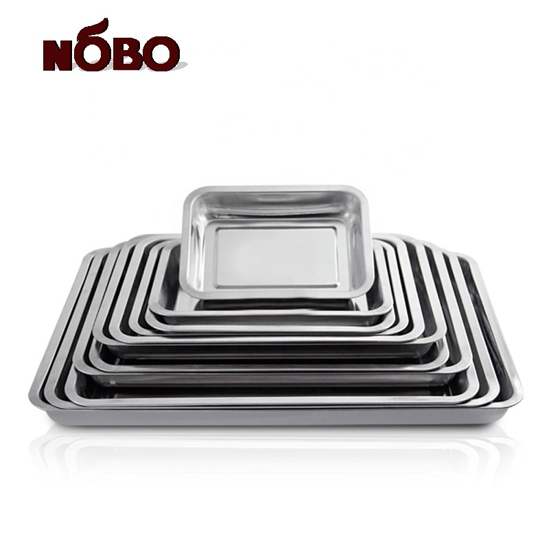 Manufacturers Silver Rectangle Serving Metal Tray Stainless Steel Custom Rolling Tray