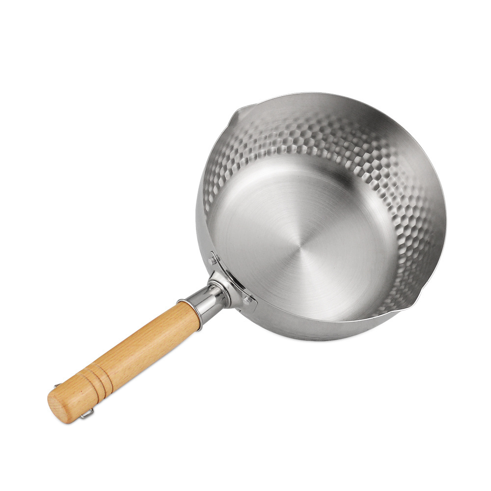 Japanese kitchen cooking milk pot non stick stainless steel snow saucepan with wooden handle