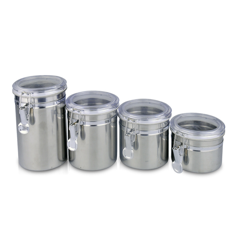 Metal acrylic air tight kitchen storage food canisters stainless steel sugar coffee tea canister set with lid