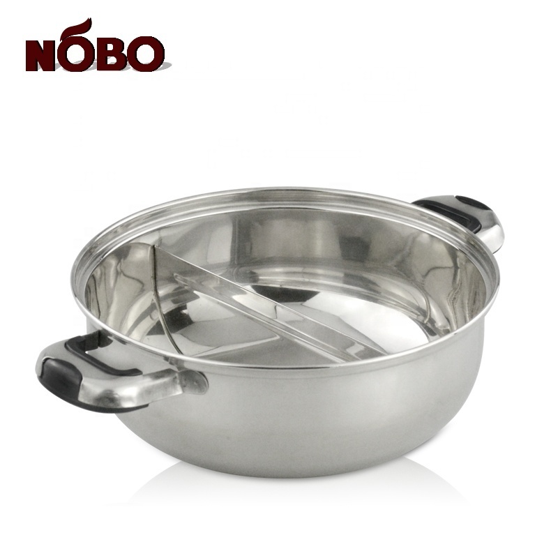 NOBO Japan Divider 2 In 1 Induction Serving Stainless Steel Chinese Hot Pot with Glass Lid