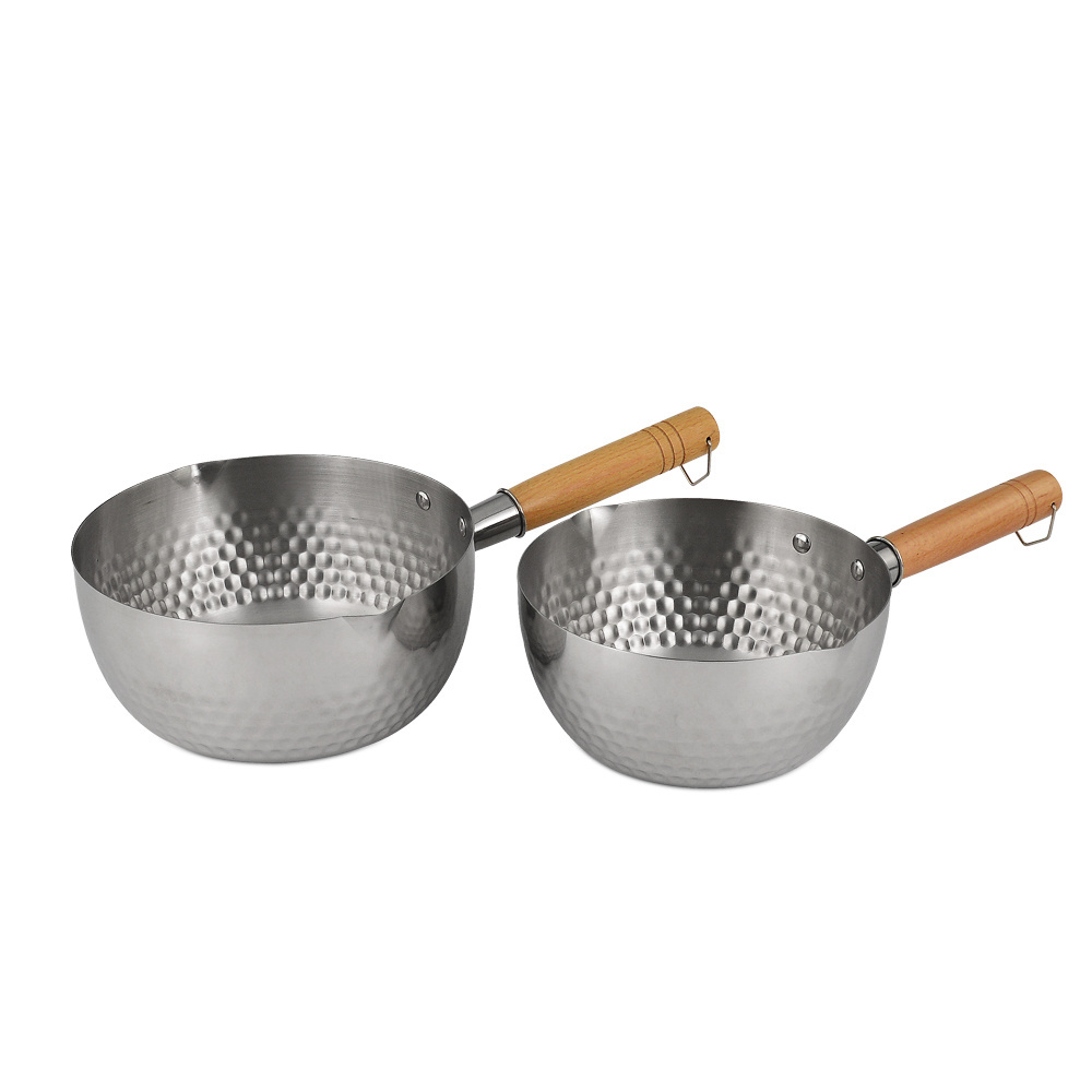 Japanese kitchen cooking milk pot non stick stainless steel snow saucepan with wooden handle