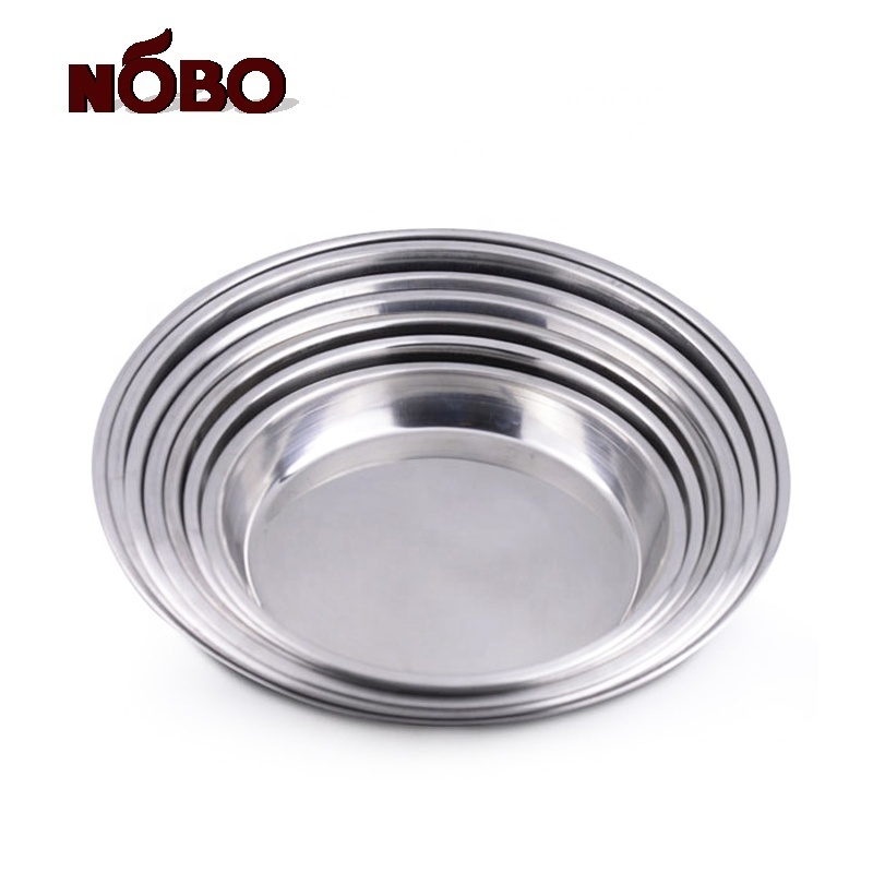 Multifunction round stainless steel cake dessert Indian food serving tray Metal Oyster Plates for Sale