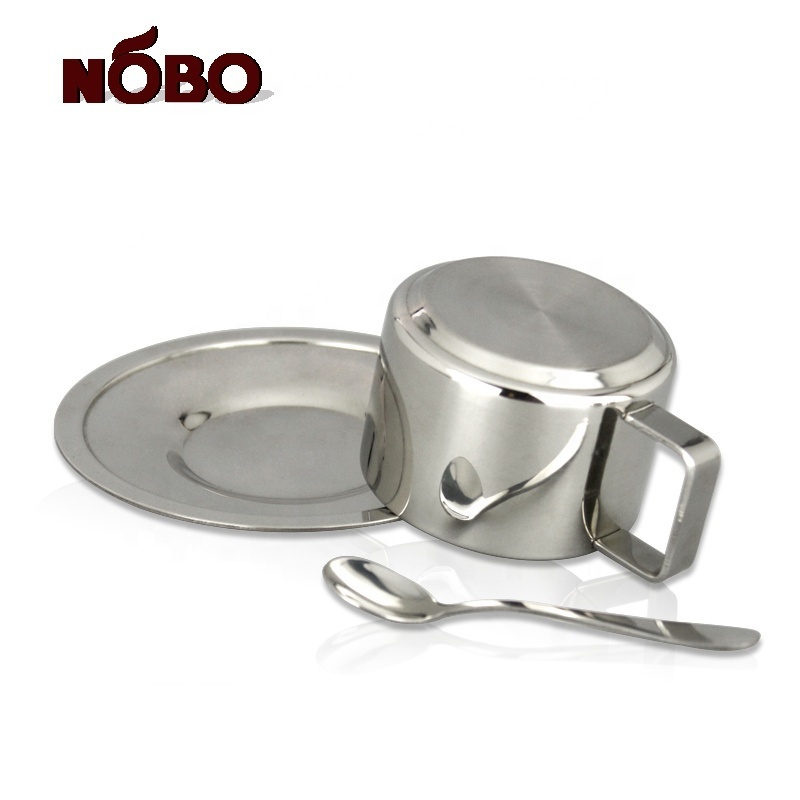 NOBO Customized logo Insulated Espresso Cup Set Stainless Steel Tea Cups and Saucer With Spoon